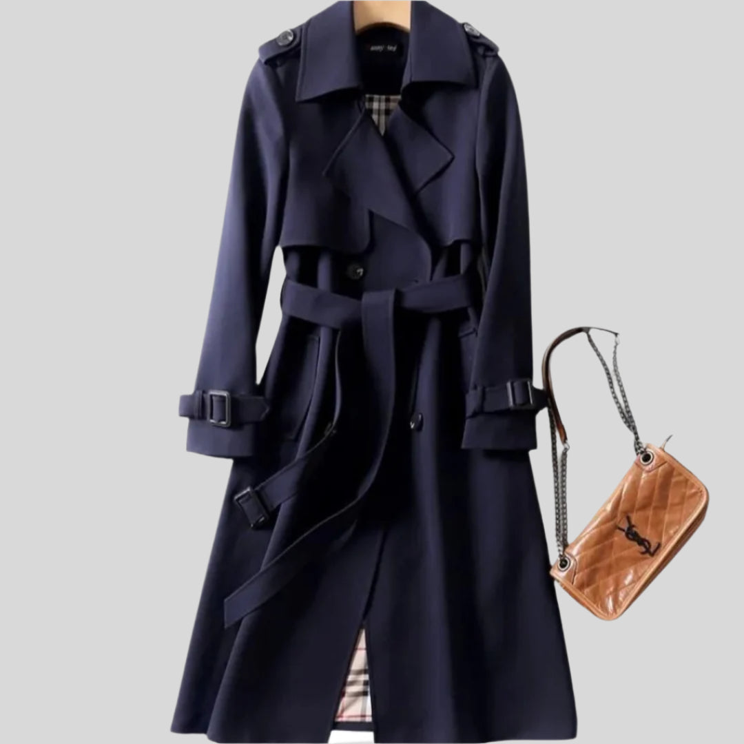 Agathe | Damen Winter Langer Trenchcoat Mit Seitentaschen | Langen Ärmeln