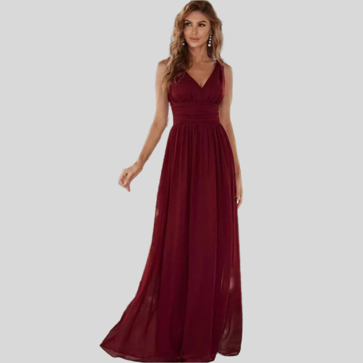 Plissee-Kleid mit V-Ausschnitt | Maxi