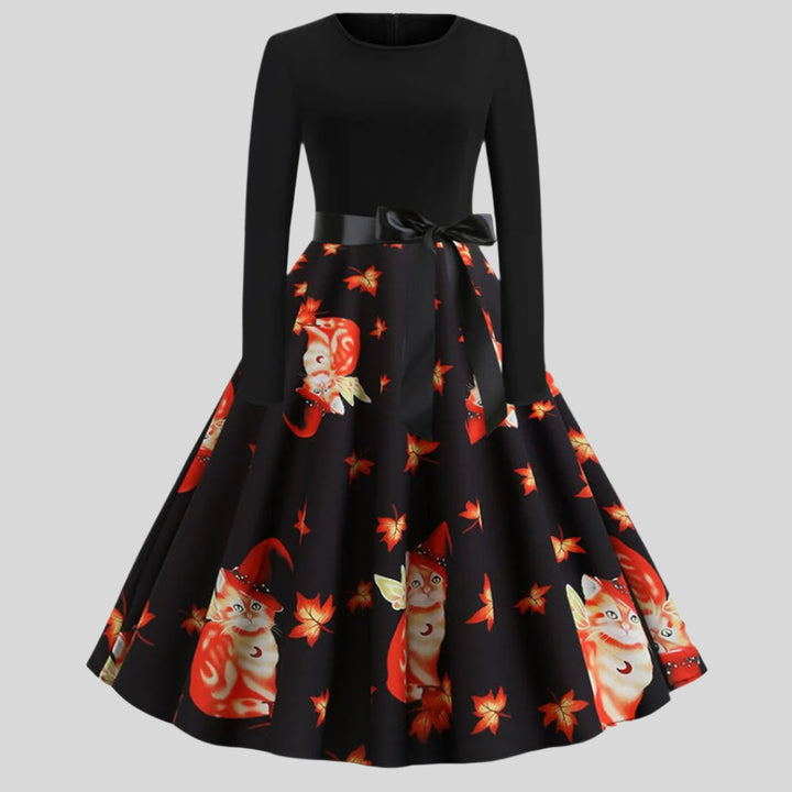 Gothic Karikatur Halloween Kleid mit langen Ärmeln | Mini