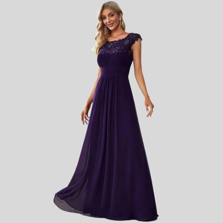 Damenkleid mit Plissierten Kappenärmeln | Maxi