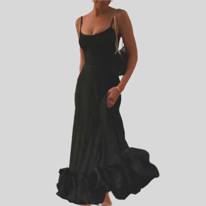 Partykleid mit Rüschen und Spaghettiträgern | Maxi