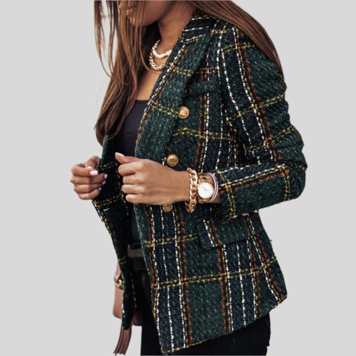 Damen Langärmliger Karierter Blazer | Geknöpft