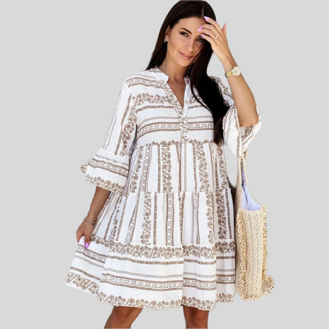 Estelene | Damen Modernes Sommerkleid Mit kurzen Ärmeln | Midi