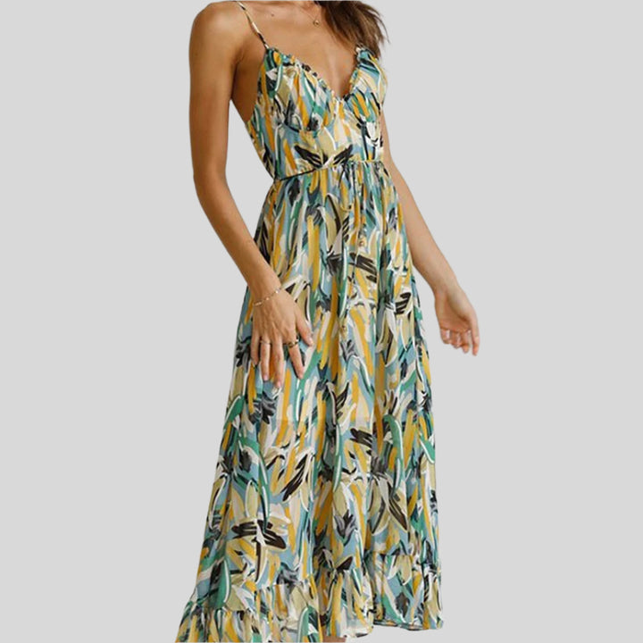 Kaitlyn | Damen Elegantes Farbiges Kleid | V-Ausschnitt