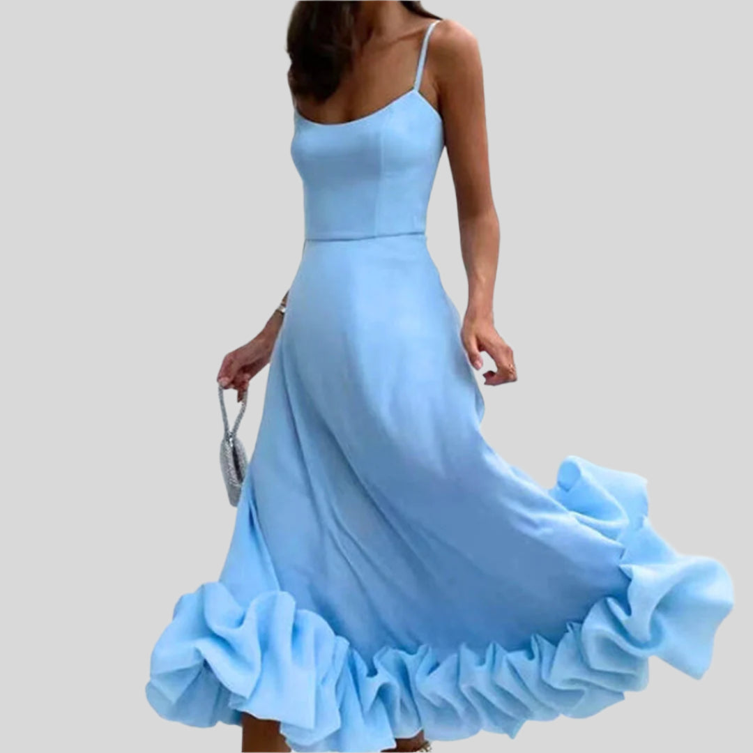 Partykleid mit Rüschen und Spaghettiträgern | Maxi