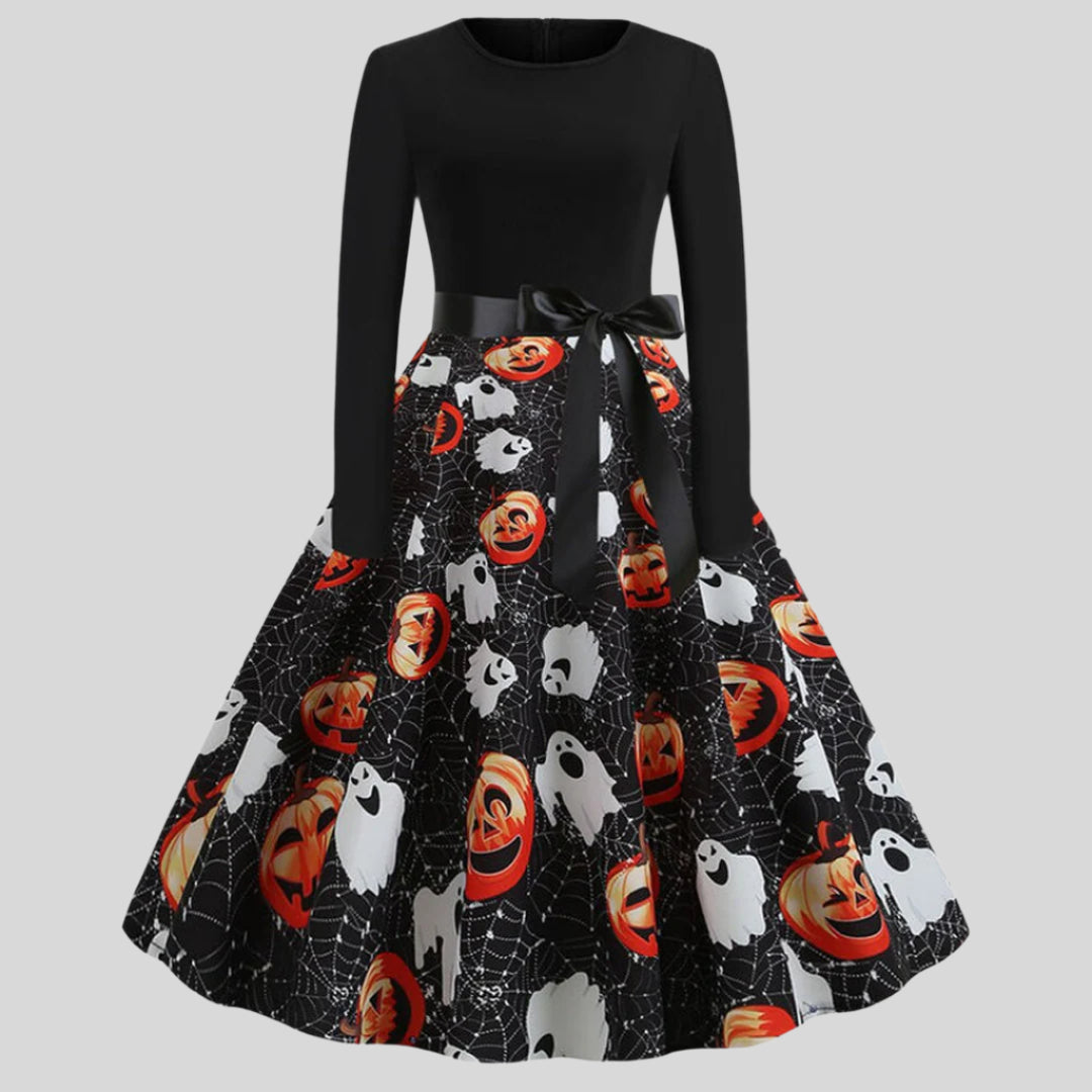 Gothic Karikatur Halloween Kleid mit langen Ärmeln | Mini