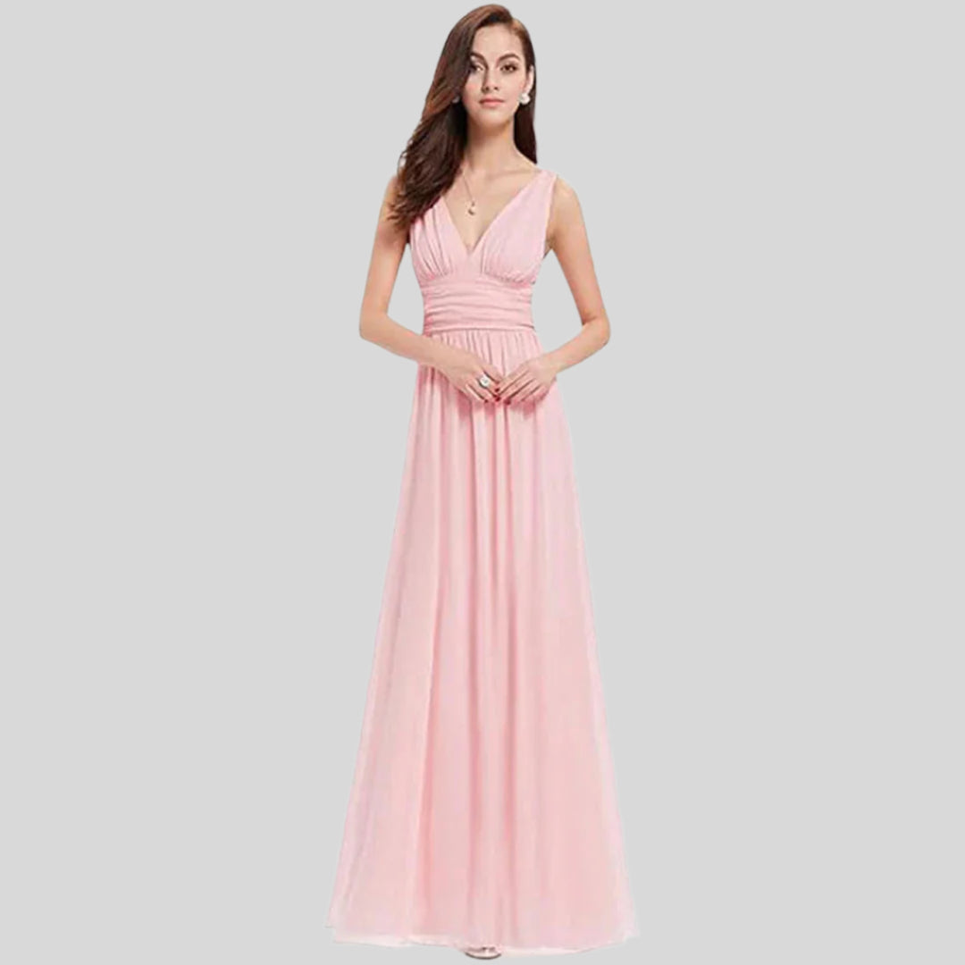 Plissee-Kleid mit V-Ausschnitt | Maxi