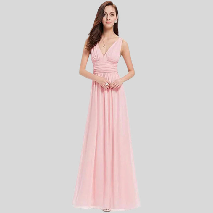 Plissee-Kleid mit V-Ausschnitt | Maxi