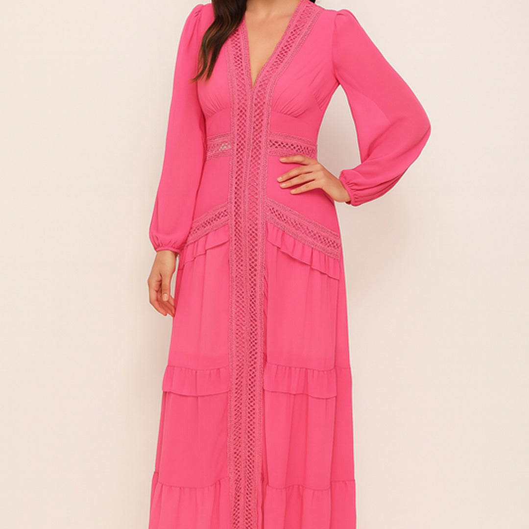 Elegantes Maxikleid mit Rüschen | V-Ausschnitt