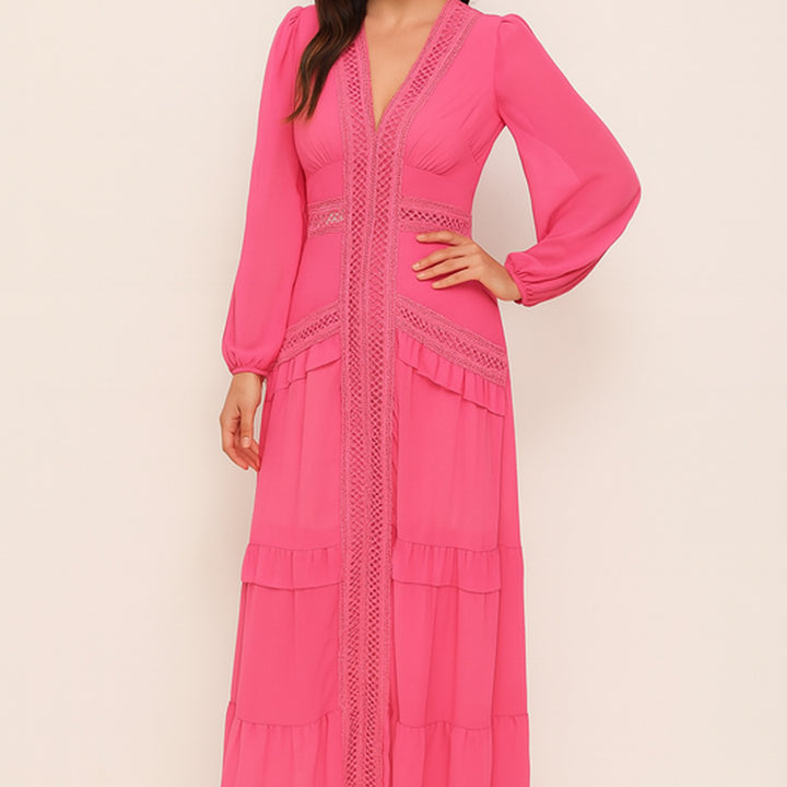 Elegantes Maxikleid mit Rüschen | V-Ausschnitt