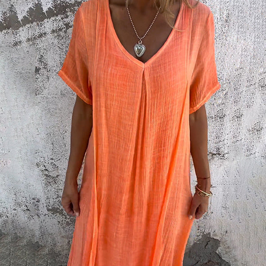 Lässiges Sommerkleid mit Kurzen Ärmeln | Midi