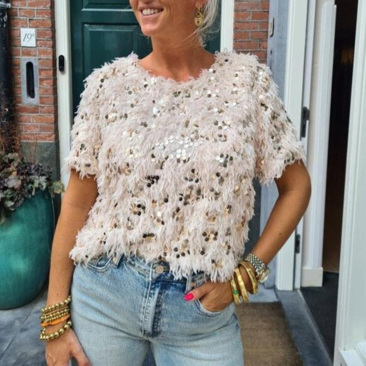 Bridget | Damen Luxuriöse Pailletten T Shirt | Stilvolle