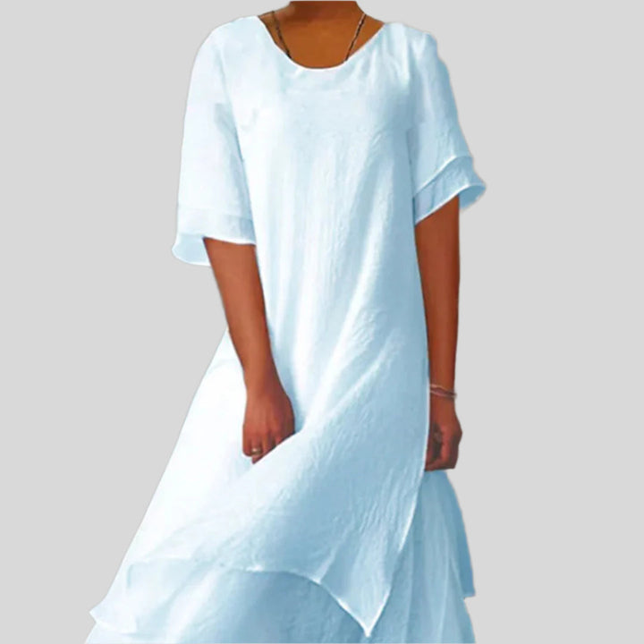 Cornelia | Damen Rundhals Ausschnitt Sommer Kleid | Kurze Ärmel