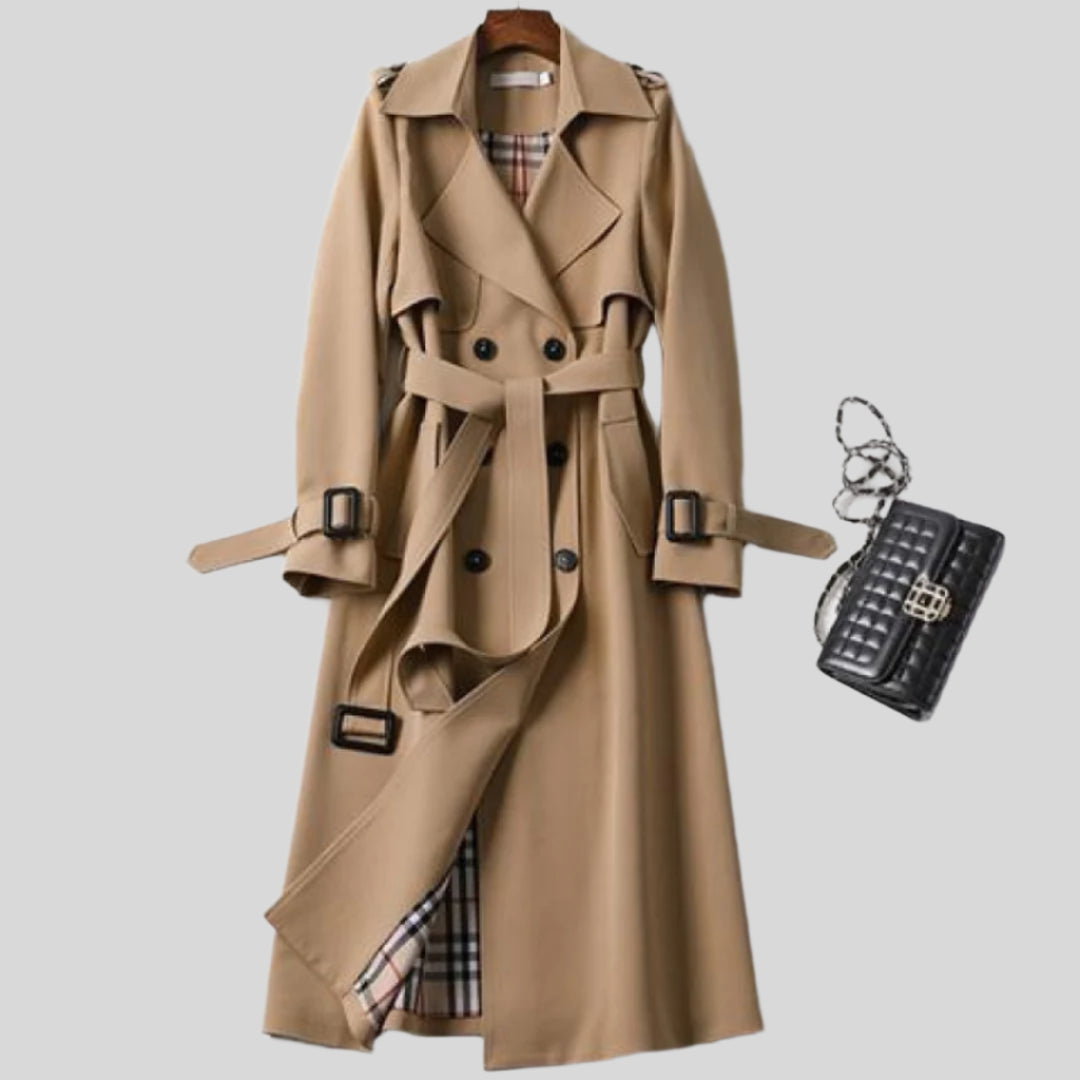 Agathe | Damen Winter Langer Trenchcoat Mit Seitentaschen | Langen Ärmeln
