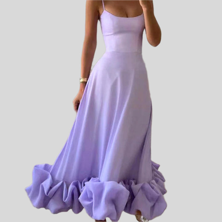 Partykleid mit Rüschen und Spaghettiträgern | Maxi