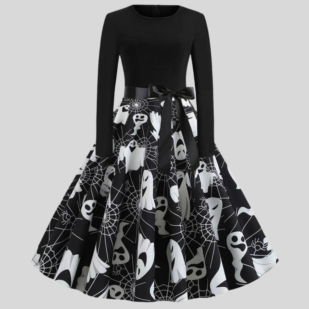 Gothic Karikatur Halloween Kleid mit langen Ärmeln | Mini