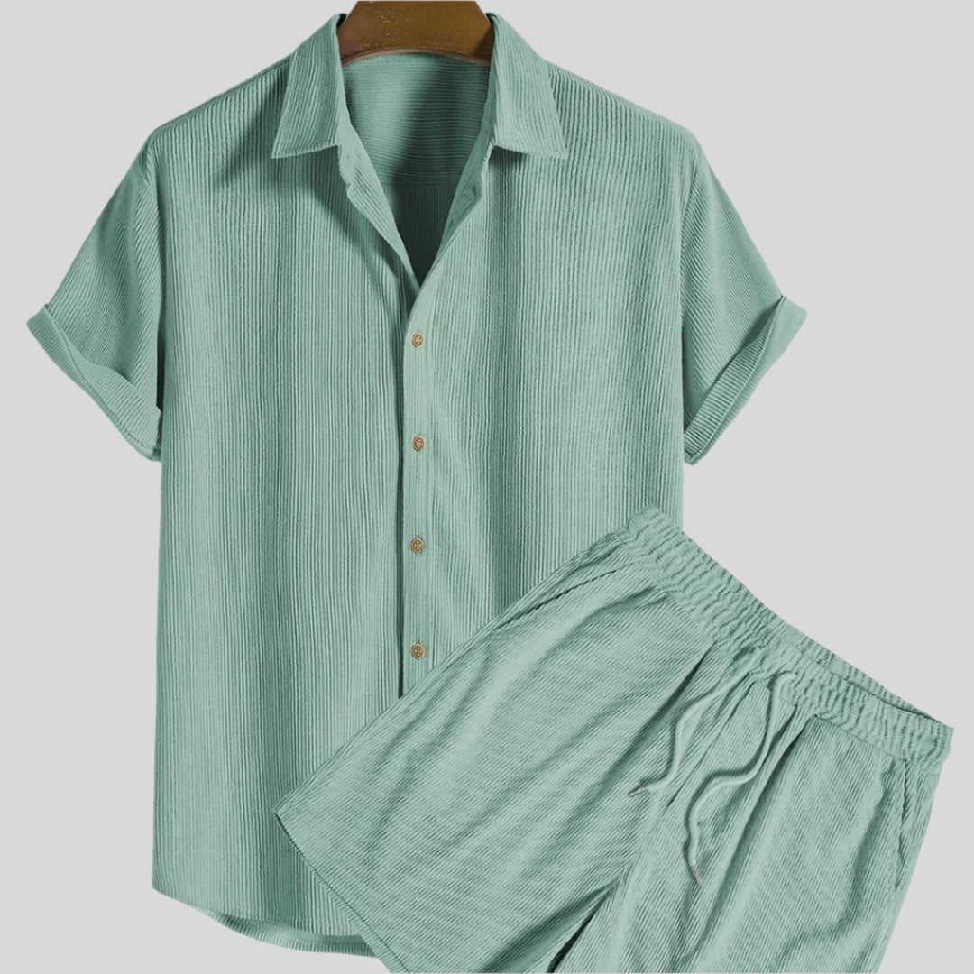 Zbyszko | Herren Kurzarm Plissee Hemd Short Set | Leicht
