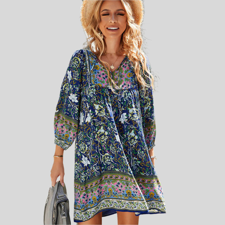 Lässiges Ibiza-Sommerkleid mit Kurzen Ärmeln | Mini