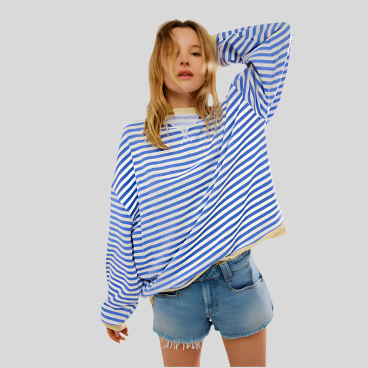 Zeitloser Gestreifter Pullover | Übergroß