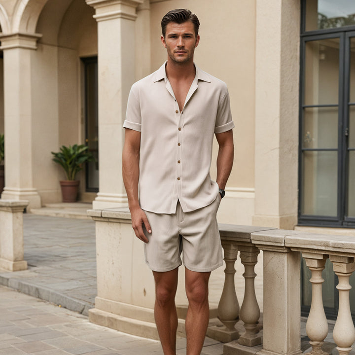 Zbyszko | Herren Kurzarm Plissee Hemd Short Set | Leicht