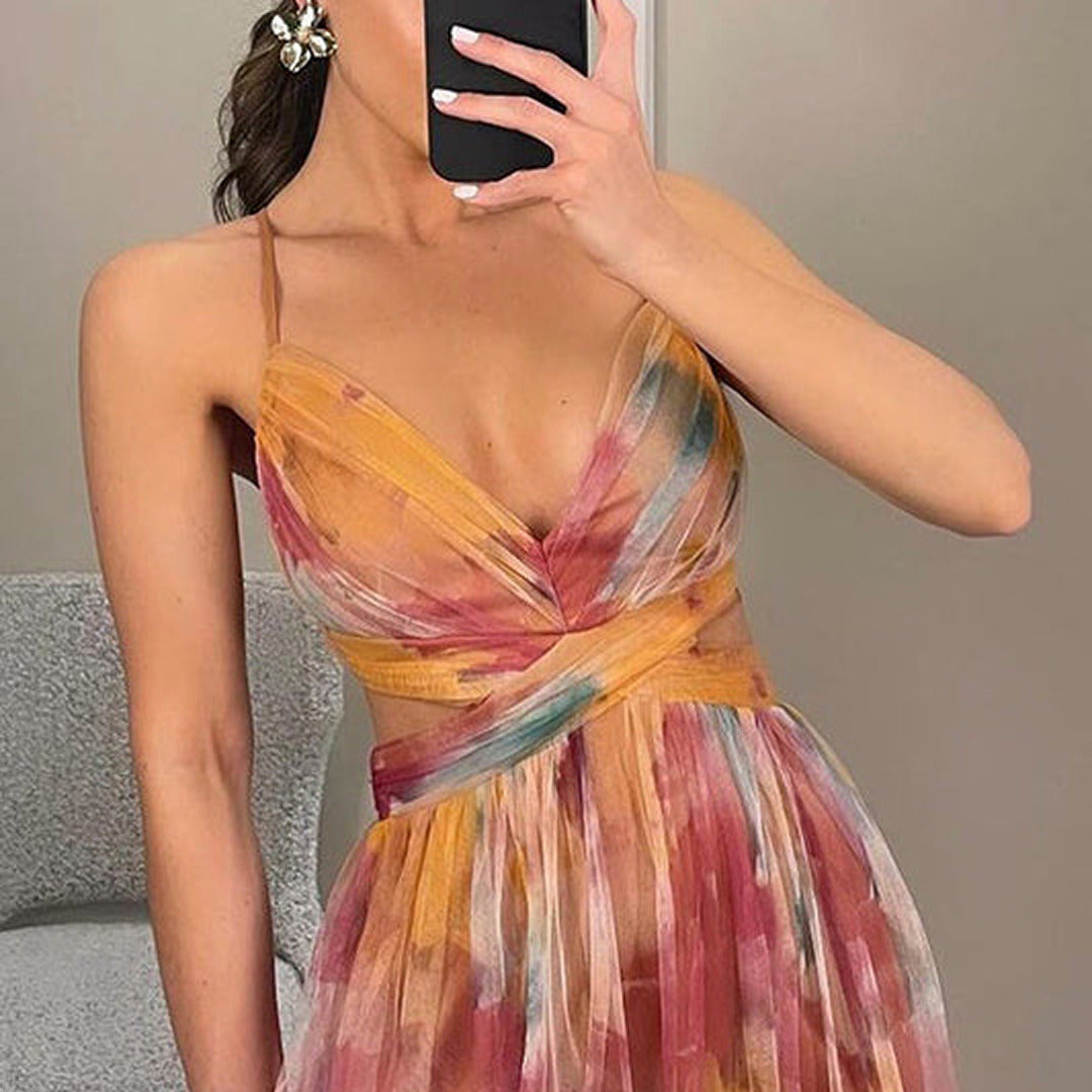 Ärmelloses Tief Ausgeschnittenes Maxikleid | V-Ausschnitt