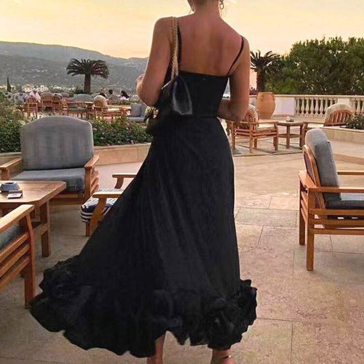 Partykleid mit Rüschen und Spaghettiträgern | Maxi