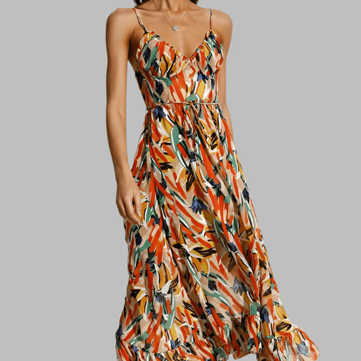 Kaitlyn | Damen Elegantes Farbiges Kleid | V-Ausschnitt