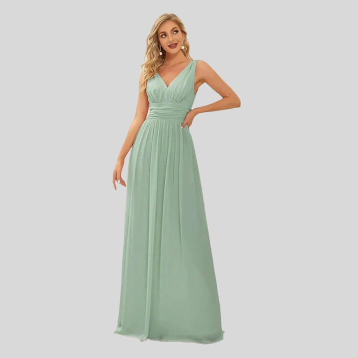 Plissee-Kleid mit V-Ausschnitt | Maxi