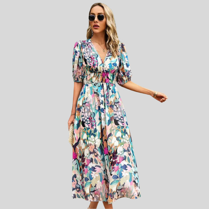 Kiara | Damen Zeitloses Midi-Kleid mit Puffärmeln | Sommer