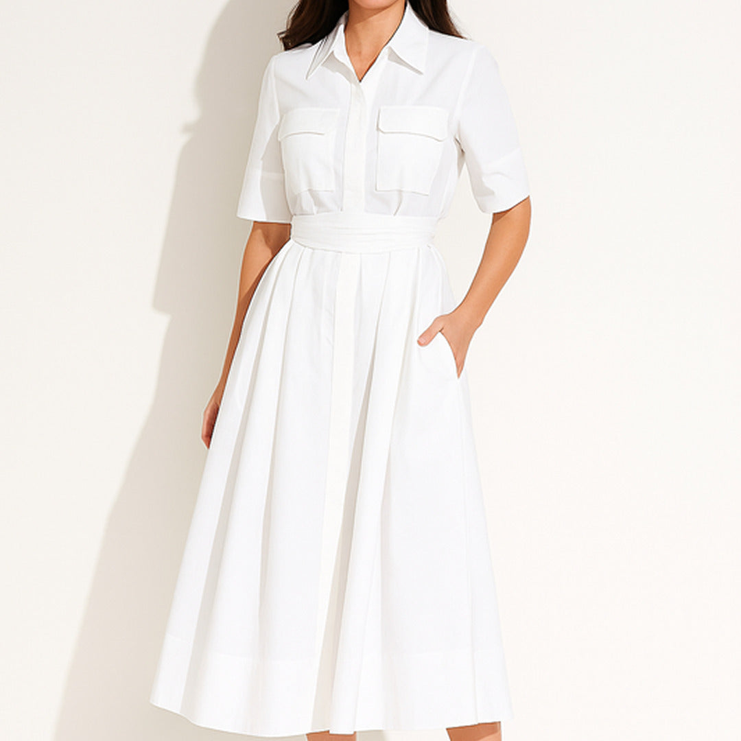Gestreiftes Hemdkleid mit Taillengürtel | Midi
