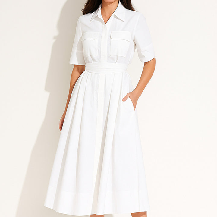 Gestreiftes Hemdkleid mit Taillengürtel | Midi
