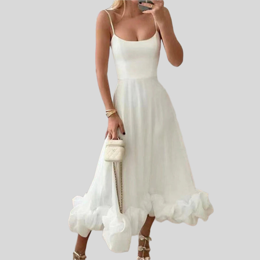 Partykleid mit Rüschen und Spaghettiträgern | Maxi