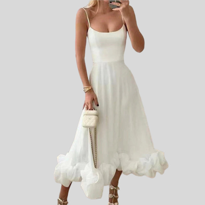 Partykleid mit Rüschen und Spaghettiträgern | Maxi