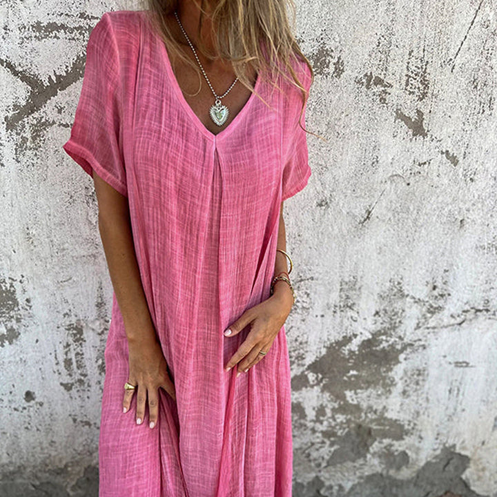 Lässiges Sommerkleid mit Kurzen Ärmeln | Midi