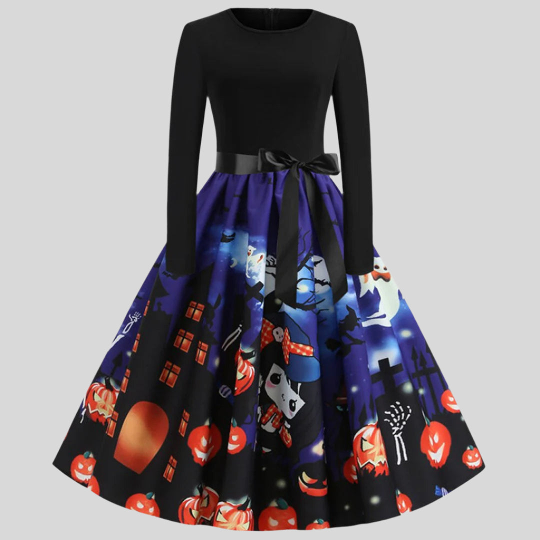Gothic Karikatur Halloween Kleid mit langen Ärmeln | Mini