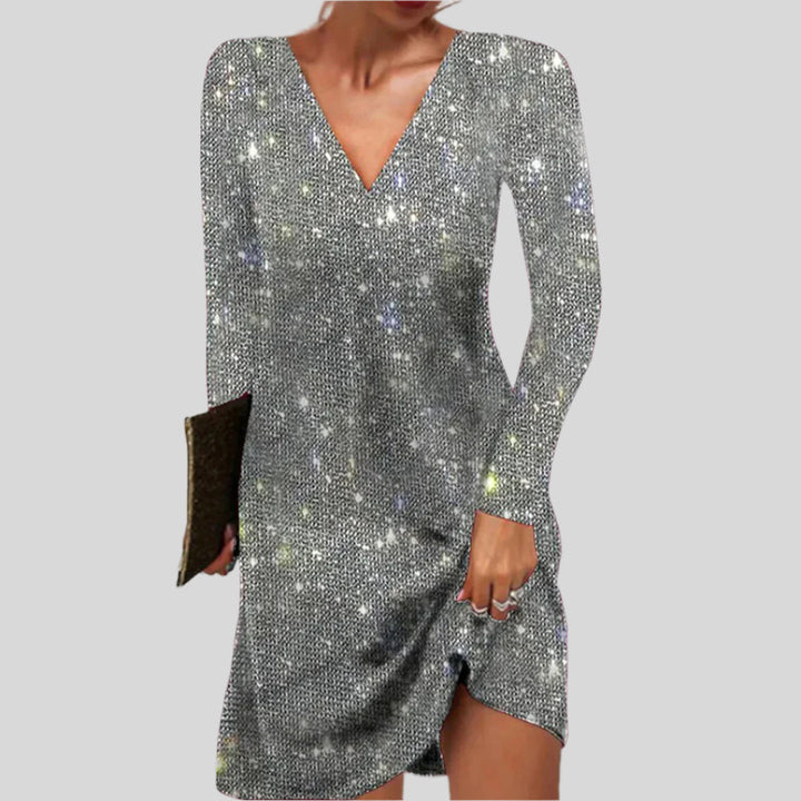 Dorothea | Damen Langärmliges V-Ausschnitt Kleid | Mini