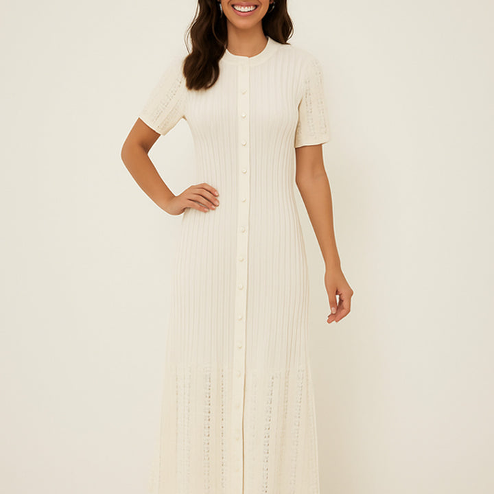 Strick-Maxikleid mit Knopfleiste | Sommer