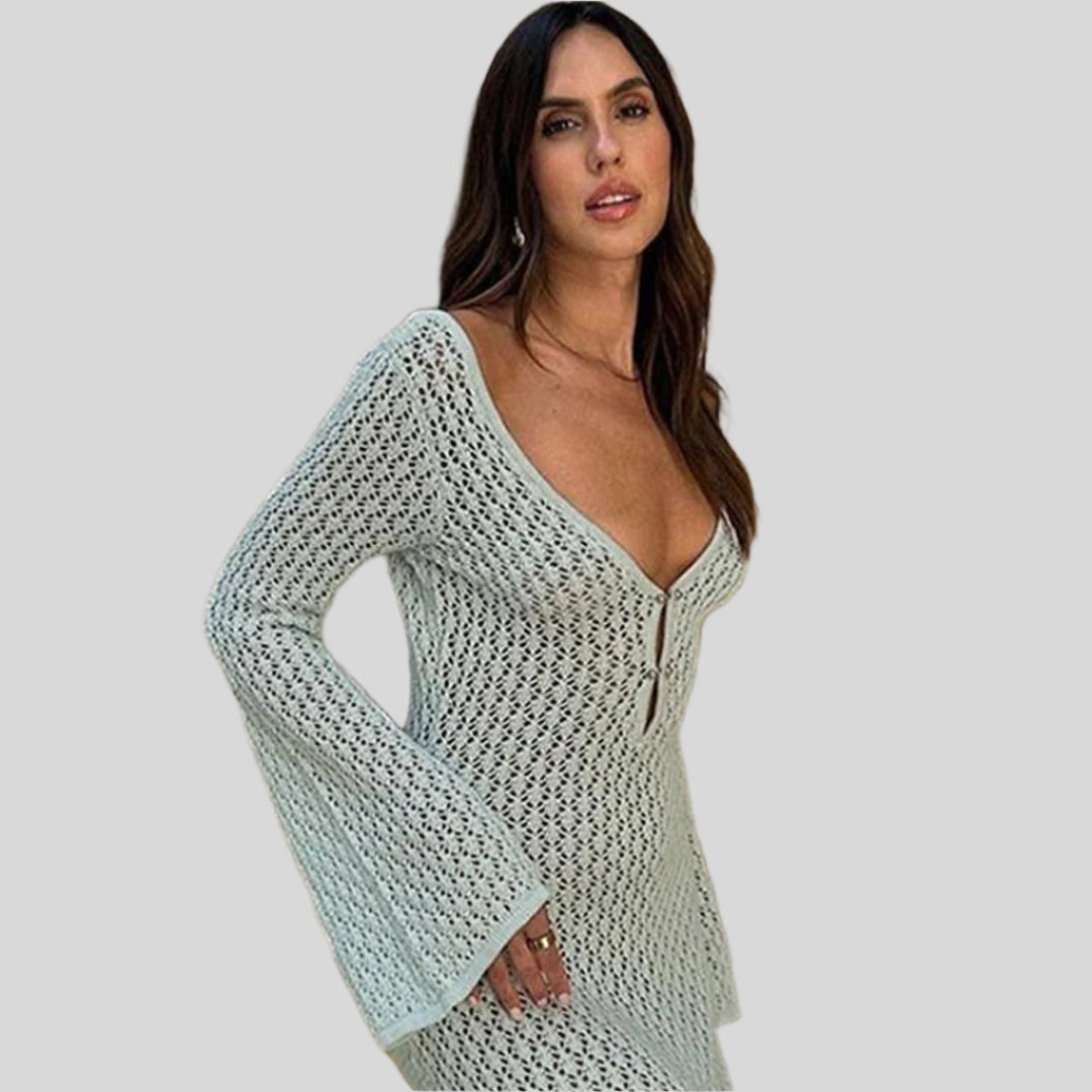 Eugenie | Damen Tiefer V-Ausschnitt Durchsichtiges Kleid | Lang