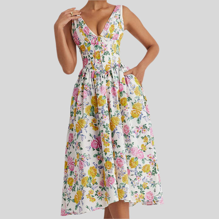 Lässiges Vintage-Blumenkleid | Midi