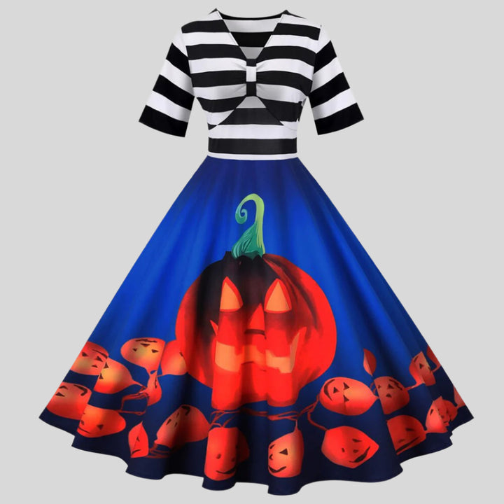 Halloween-Kleid mit Kürbis-Design | Midi