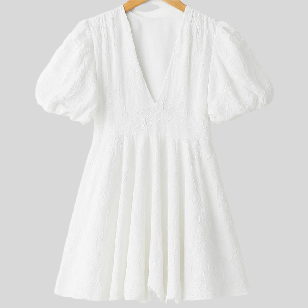 Elegantes Kleid mit Puffärmeln | V-Ausschnitt