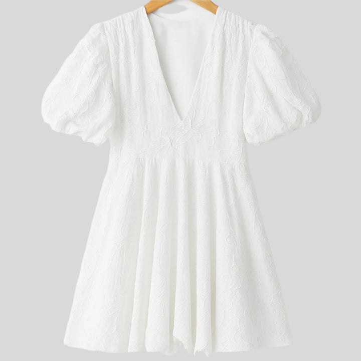 Elegantes Kleid mit Puffärmeln | V-Ausschnitt