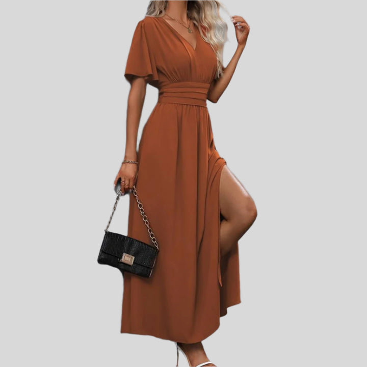 Hira | Damen Elegantes Maxikleid | V Ausschnitt