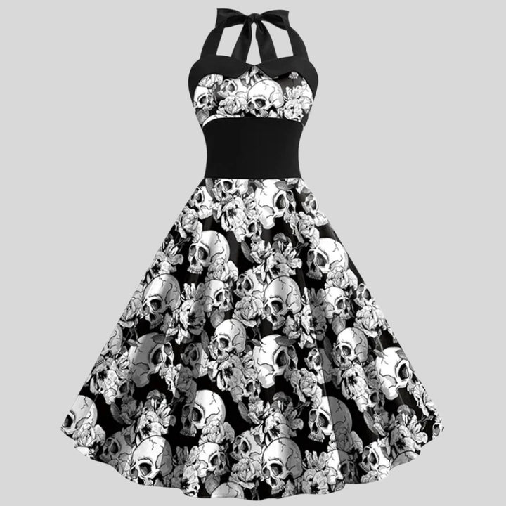 Halloween Totenkopf Bedrucktes Kostümkleid | Midi