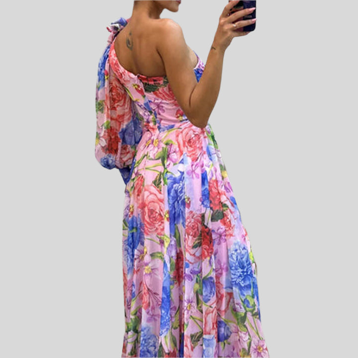 Hochzeitsgastkleid mit Hohem Schlitz und Blumenmuster | Maxi