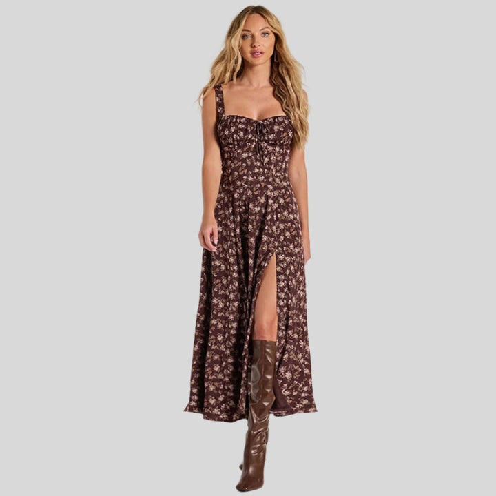 Langes Blumenkleid mit Trägern | Ärmellos