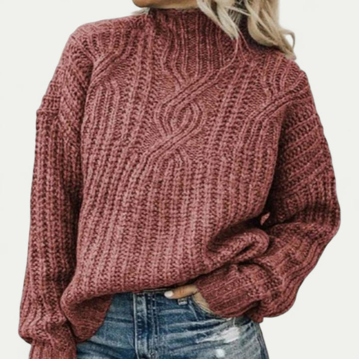 Rollkragen Strickpullover Damen mit Zopfmuster