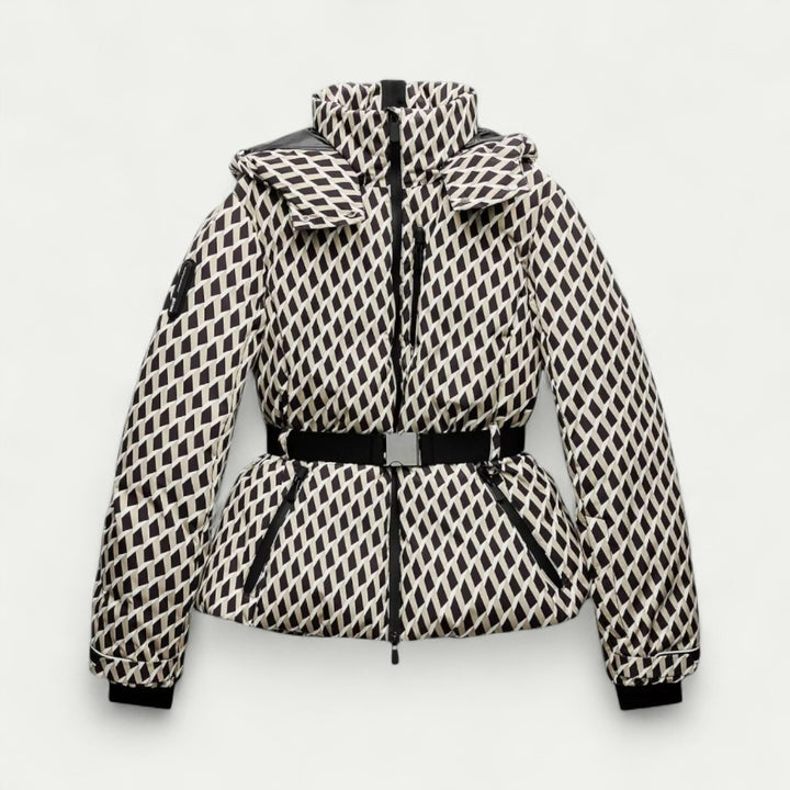 Gepolsterte Damen Winterjacke mit Taillengürtel und Kapuze