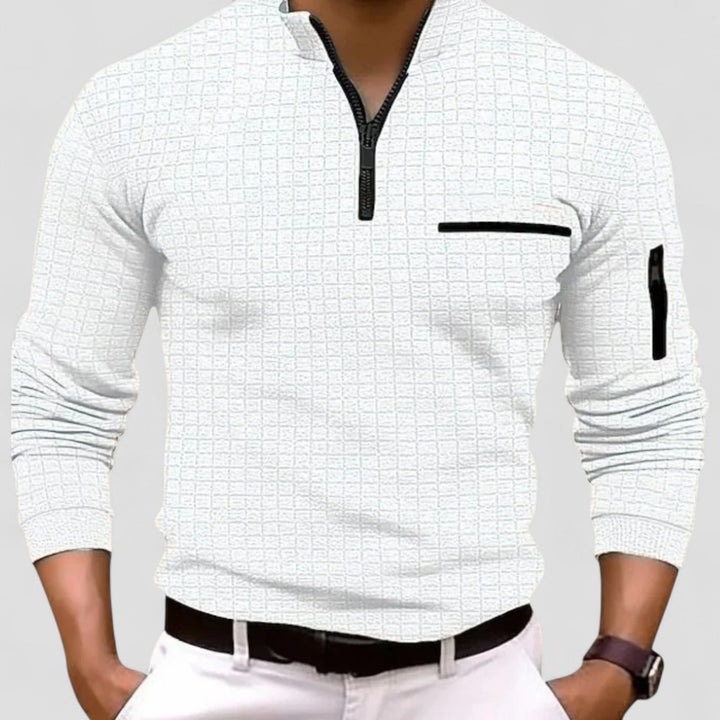 Modernes Langärmeliges Herrenpolo mit Reißverschlussdetail