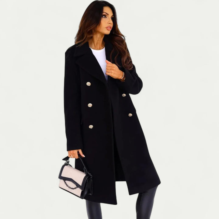 Eleganter Doppelreihiger Wollmantel für Damen